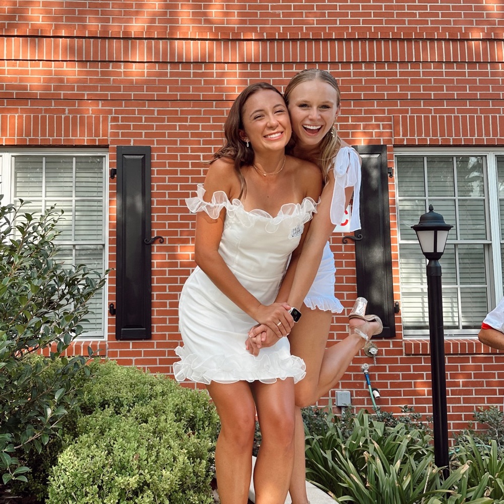White Ruffle graduation Dress